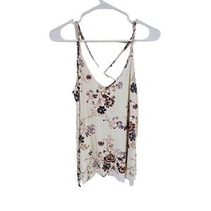 American Eagle Womens XS Cream Floral Spaghetti Strap Crisscross Back Tank Top